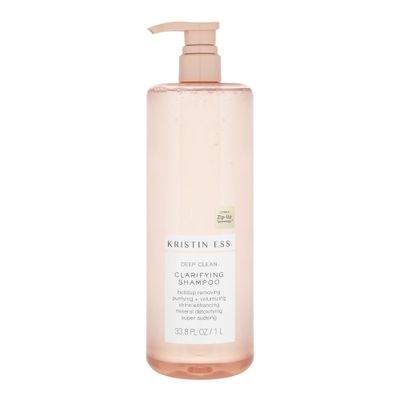 Kristin Ess Deep Clean Clarifying Shampoo - Removes Build Up, Dirt, Hard Water for Oily Hair, Purifying, Cleansing, Volumizing - Product for Thick, Curly Color Treated Hair - 1 Liter with Pump