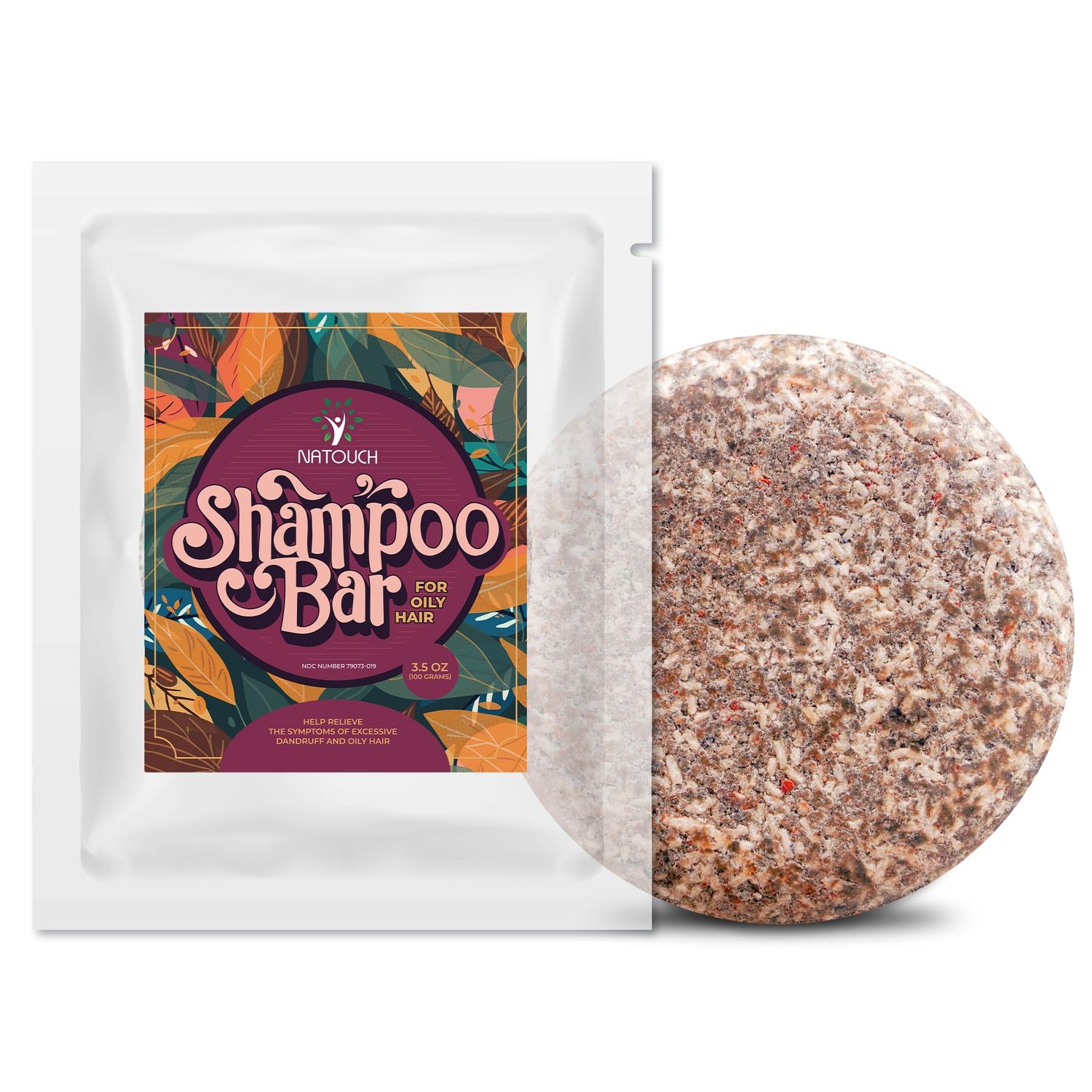Natouch Natural Solid Shampoo Bar for Oil Control and Dandruff Relief with Cocoa Butter, Tea Tree, Jojoba, and Rosemary Oils - Travel-Friendly