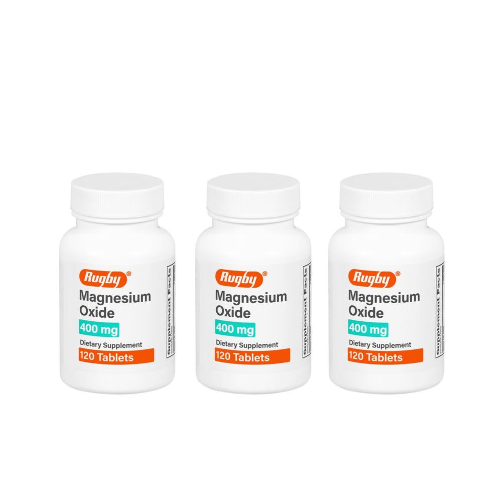 Rugby Magnesium Oxide 400 mg Tablets - Dietary Supplement - Gluten-Free - 120 Count (3 Pack)