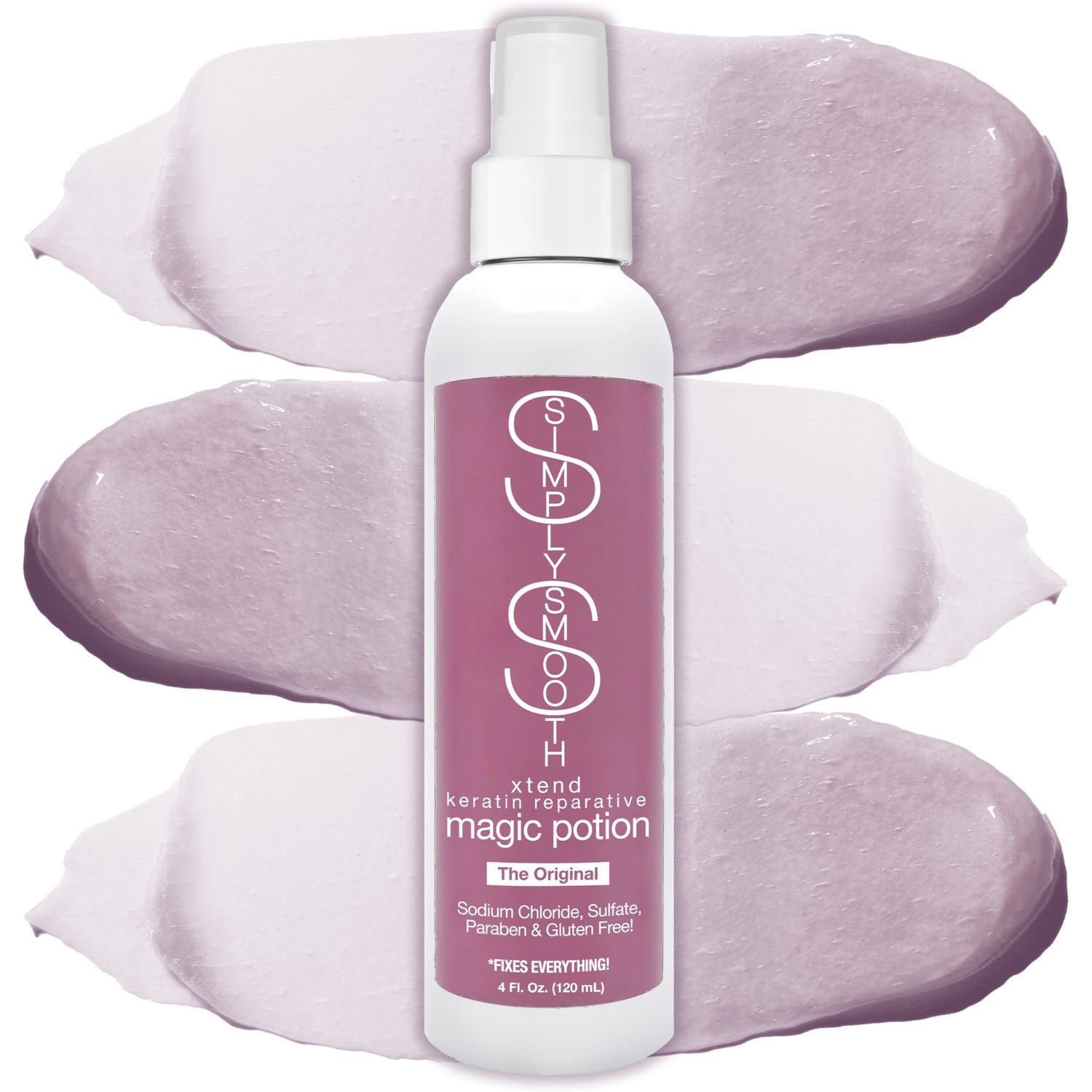 Simply Smooth Xtend Keratin Reparative Magic Potion Original Leave In Conditioner Detangler Heat Protection Styling Spray Repair Reduce Breakage Color Safe Sodium Chloride Free 4 Oz.
