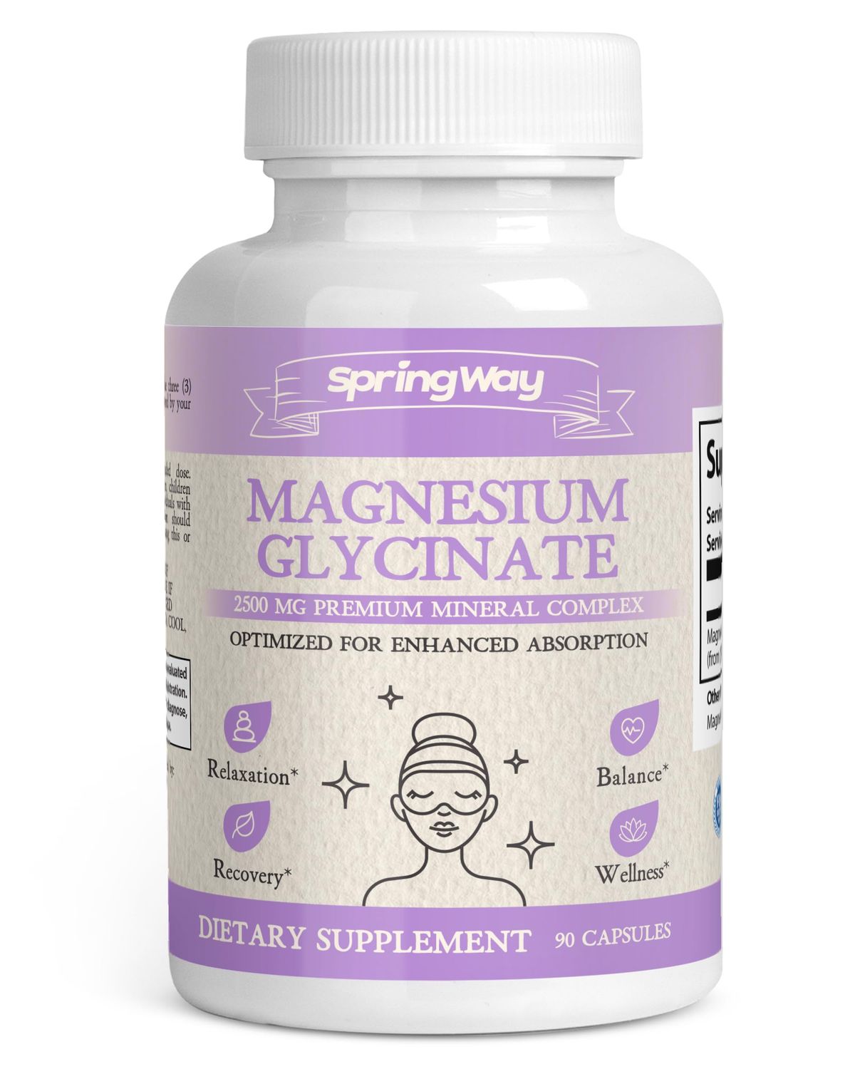 Spring Way Magnesium Glycinate 2500mg Highly Absorbable Magnesium for Nutrient Support Highly Absorbable Glicinato de Magnesio Vegan Gluten-Free, 90 Capsules