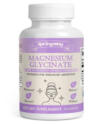 Spring Way Magnesium Glycinate 2500mg Highly Absorbable Magnesium for Nutrient Support Highly Absorbable Glicinato de Magnesio Vegan Gluten-Free, 90 Capsules