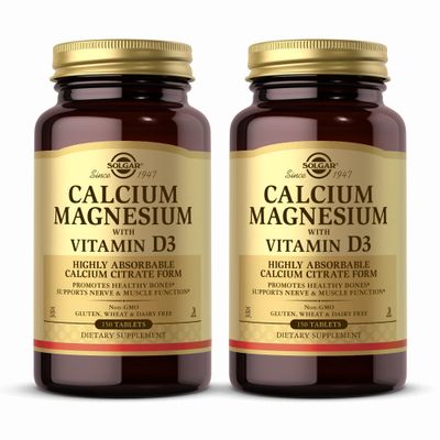 Solgar Calcium Magnesium with Vitamin D3-150 Tablets, Pack of 2 - Promotes Healthy Bones, Supports Nerve Muscle Function - Non-GMO, Gluten Free, Kosher - 60 Total Servings