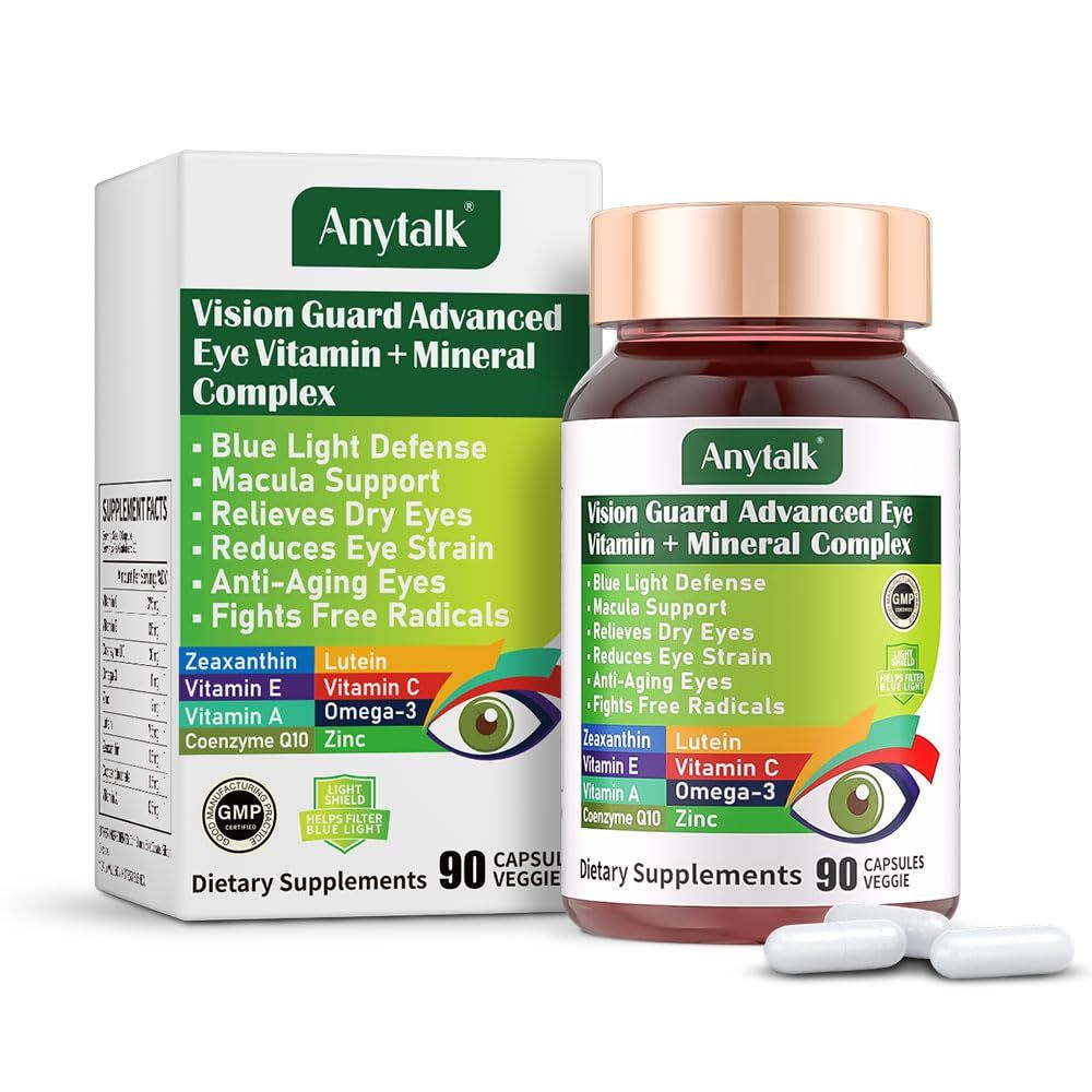 ANYTALK Lutein Eye Vitamins - Eye Health Supplements for Macular Pigment Dry Eye, Contains Lutein, Zeaxanthin, Zinc, Omega-3, Vitamins C E to Adult Support Healthy Vision (90 Capsules)