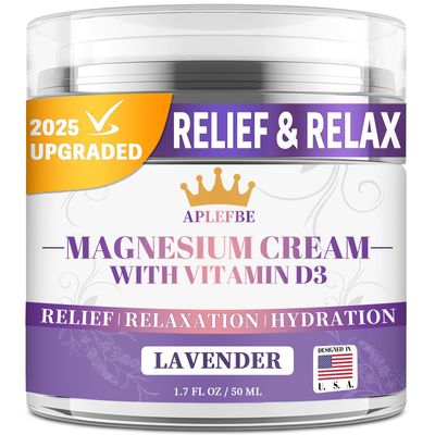 APLEFBE 5-In-1 Magnesium Cream-Magnesium Lotion for Sleep Soothing Discomfort, MoisturingHydrating with Lavender, Vitamin D3, Chamomile Suitable for Youth Adults All Skin Types (1.7 FL OZ)