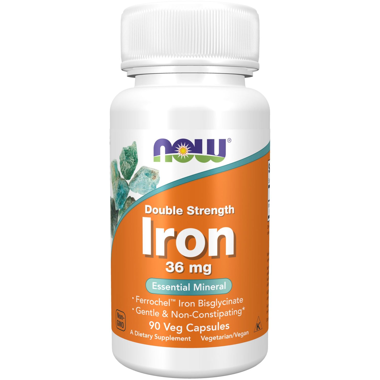 NOW Supplements, Iron 36 mg, Double Strength, Non-Constipating, Essential Mineral, 90 Veg Capsules