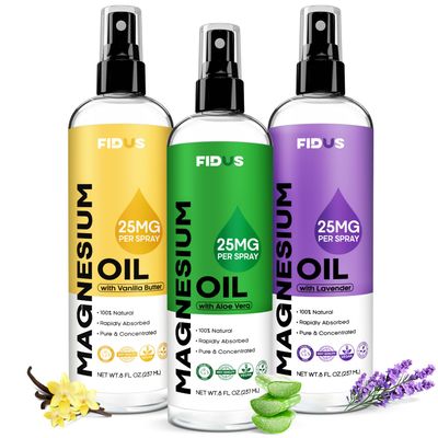 Fidus 100 Pure Magnesium Oil Spray with Aloe Vera - Big 8 fl oz Topical Magnesium Chloride for feet, Organic Natural Magnesium Spray from Ancient Zechstein Seven Seabed Minerals
