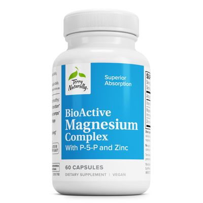 Terry Naturally BioActive Magnesium Complex - Bone Heart Health Support - Supplement with Vitamin B6, Zinc Magnesium - Pyridoxal-5-Phosphate Vegan Capsule Supplement - 60 Capsules
