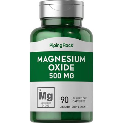 Piping Rock Magnesium Oxide 500mg Capsules 90 Count Non-GMO, Gluten Free Supplement