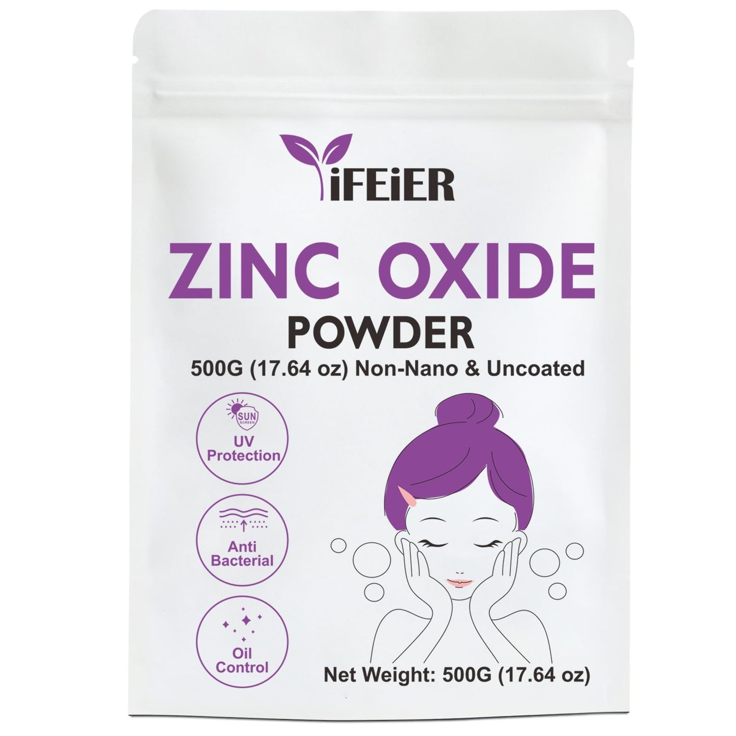 iFEiER Zinc Oxide Powder 500g(1.1 lb) Non Nano Uncoted Zinc Oxide Powder for Skin Protection Cosmetics Grade for DIY Sunscreen lotions