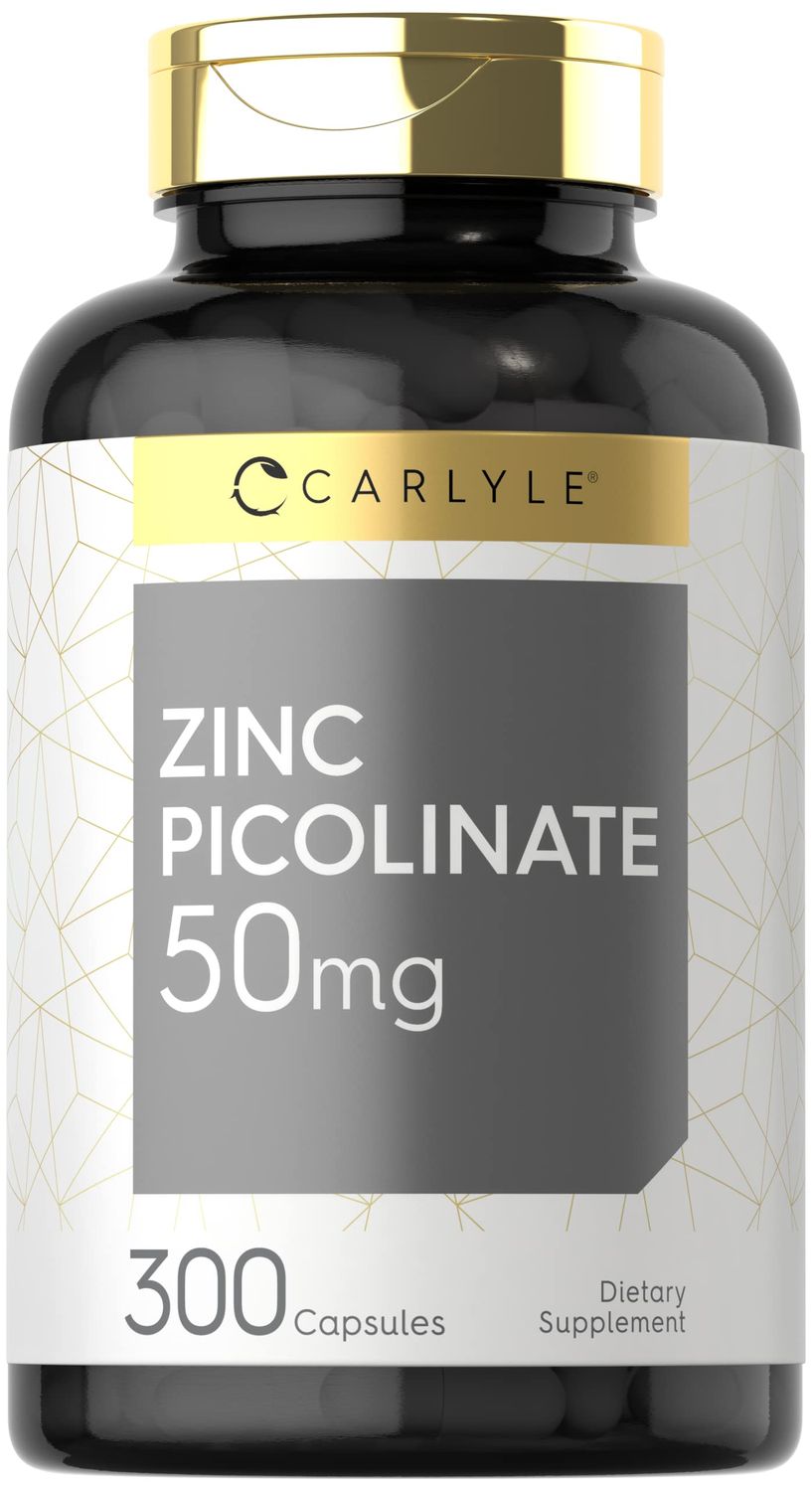 Carlyle Zinc Picolinate 50mg 300 Capsules Non-GMO and Gluten Free Supplement