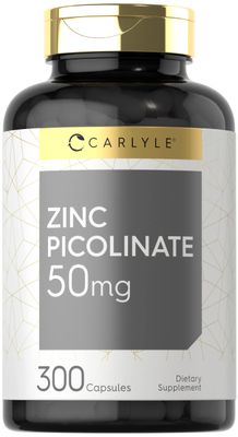 Carlyle Zinc Picolinate 50mg 300 Capsules Non-GMO and Gluten Free Supplement