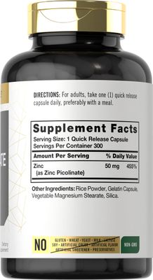 Carlyle Zinc Picolinate 50mg 300 Capsules Non-GMO and Gluten Free Supplement