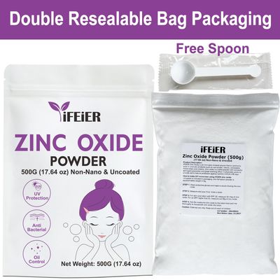 iFEiER Zinc Oxide Powder 500g(1.1 lb) Non Nano Uncoted Zinc Oxide Powder for Skin Protection Cosmetics Grade for DIY Sunscreen lotions