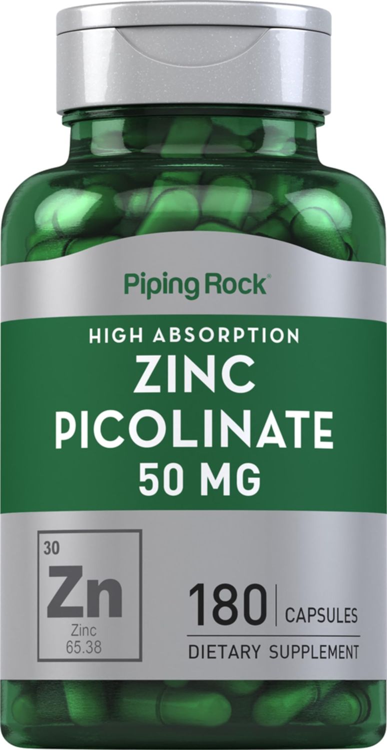 Piping Rock Zinc Picolinate 50mg 180 Capsules Non-GMO, Gluten Free Supplement