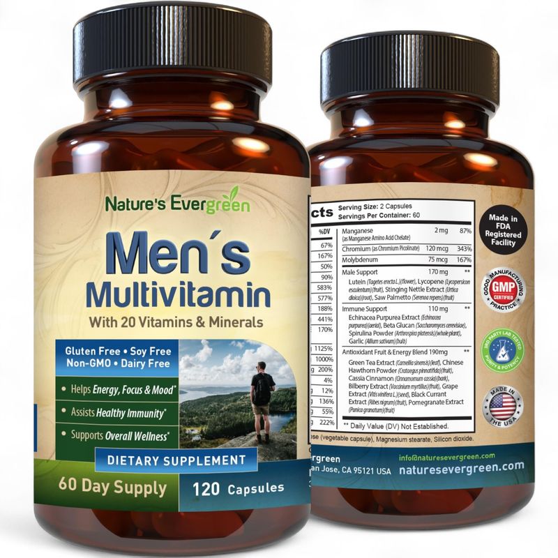 Best Multivitamin for Men Completely Men's Multivitamins Multiminerals with Over 20 Vitamins A, C, D, E, B12, Zinc More Essential Vitamins for Men Energy, Focus Immune Health. 120 Capsules