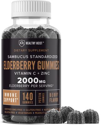 HEALTHY HEIST Sambucus Black Elderberry Gummies with Zinc and Vitamin C, 140 Gummies, Chewable Immune Support for Adults and Kids, Non GMO, Kosher, Pectin, Vegan, Delicious Berry Flavor