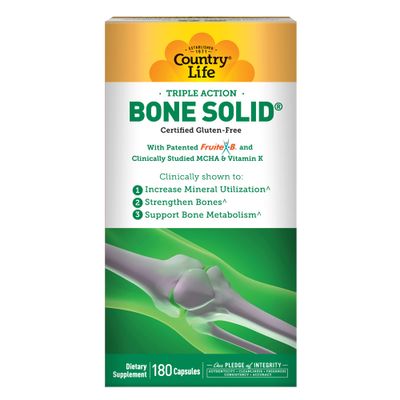 Country Life Bone Solid - Bone Health Supplement with Microcrystalline Hydroxyapatite (MCHA), Calcium, Magnesium, Zinc, Vitamins K2 D3 for Enhanced Bone Strength Metabolism - 180 Capsules
