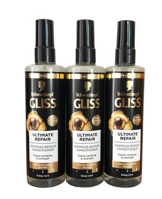 GLISS Leave-In Conditioner, Ultimate Repair Express Repair for Heavily Damaged Hair, 6.8 Fluid Ounces (Pack of 3)