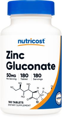 Nutricost Zinc Gluconate 50mg, 180 Tablets - GMO-Free