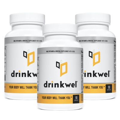 drinkwel Premium Multivitamin Supplement - Pack of 3 x 90 Capsules - Morning Recovery, Liver Cleanse, Detox, Immune Support- Milk Thistle, Vitamin C, Zinc, Magnesium