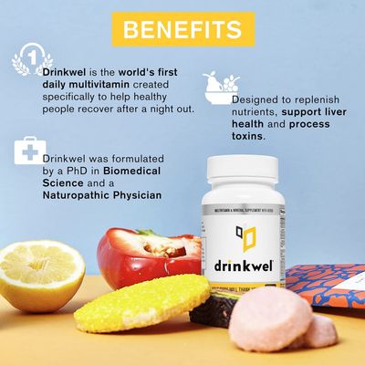 drinkwel Premium Multivitamin Supplement - Pack of 3 x 90 Capsules - Morning Recovery, Liver Cleanse, Detox, Immune Support- Milk Thistle, Vitamin C, Zinc, Magnesium