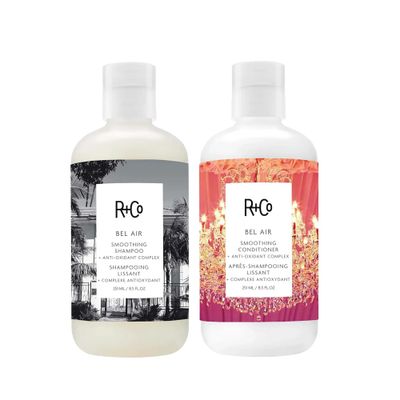 RCo Bel Air Smoothing Shampoo and Conditioner Set (8.5 Oz) RCo Bonus Deluxe Sample (.5 Oz) Body Shine Smoothing for All Hair Types Vegan Cruelty-Free