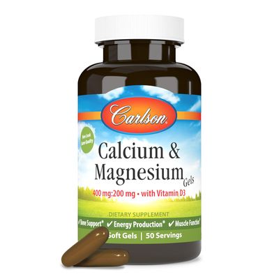 Carlson - Cal-Mag Gels, 2:1 Calcium to Magnesium Ratio, Bone Support, Energy Production, 100 Soft gels