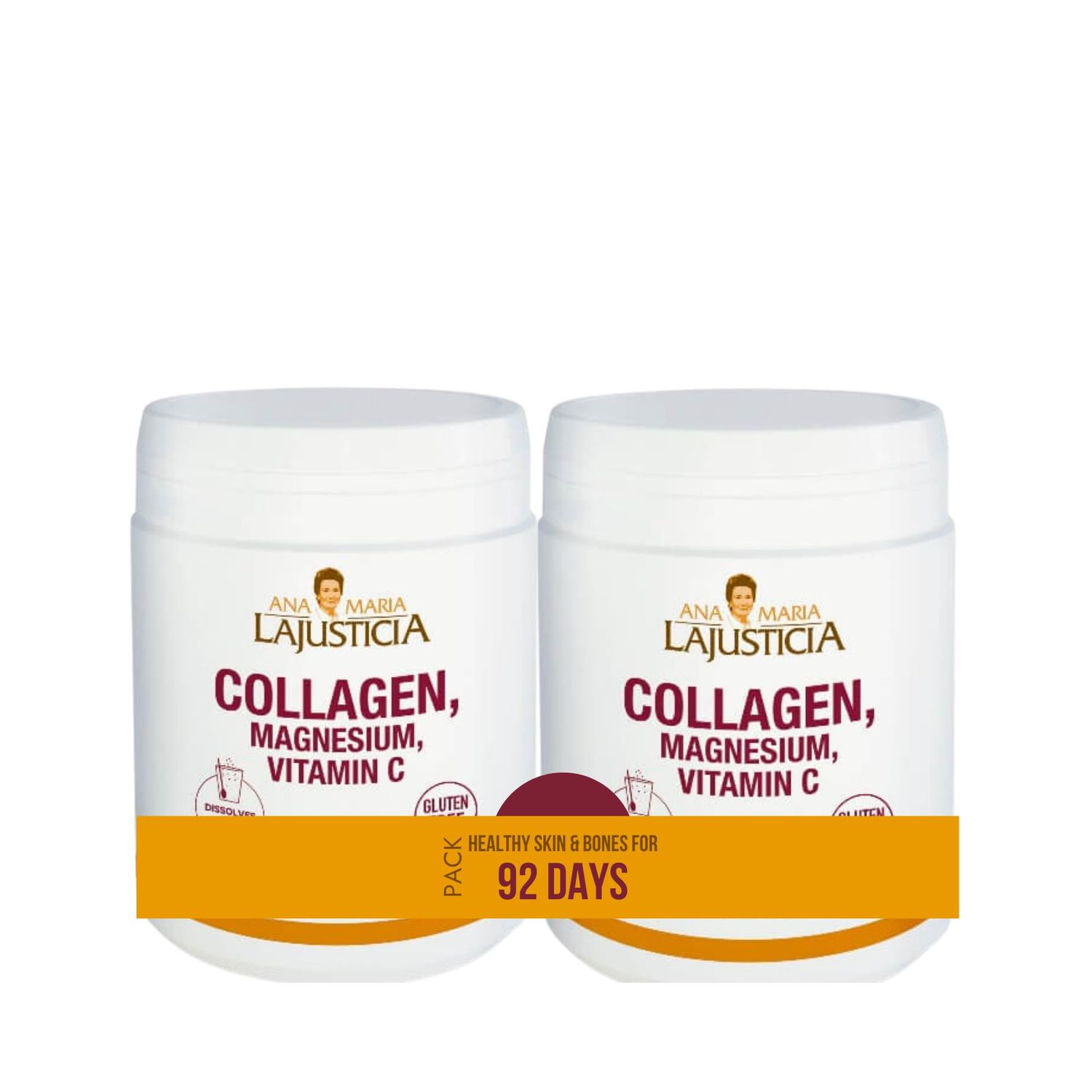 2 Pack - Ana Maria Lajusticia Hydrolisate Collagen Powder with Magnesium and Vitamin C for Healthy Skin, Nails, Hair and Ligaments Natural Energy, Strawberry Flavour 350g