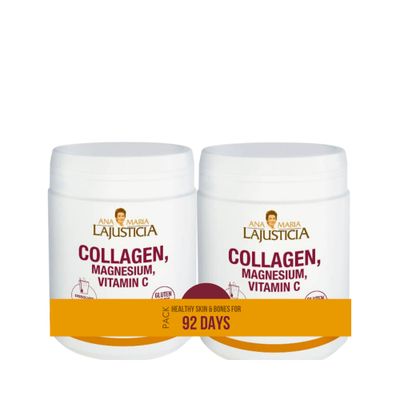 2 Pack - Ana Maria Lajusticia Hydrolisate Collagen Powder with Magnesium and Vitamin C for Healthy Skin, Nails, Hair and Ligaments Natural Energy, Strawberry Flavour 350g