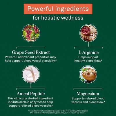 WellWithAll Blood Pressure Support Supplement Supports Healthy Blood Pressure Circulation Heart Healthy Energy Formula with Grape Seed Extract, Magnesium Natural Ingredients 60 Tablets
