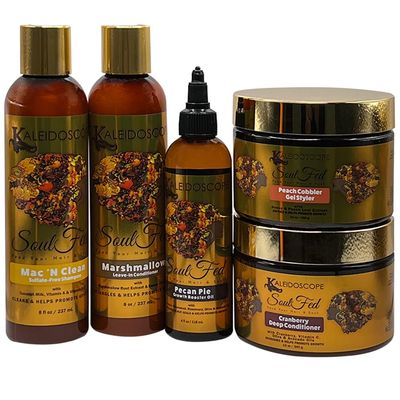 Kaleidoscope - SoulFed Collection - Moisturizing, Breakage Reducing Growth Booster - For Dry Brittle Hair - Shampoo, Leave-In Conditioner, Deep Conditioner, Styler Gel, Growth Booster Oil - Hair