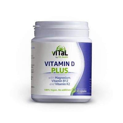 Mag365 Vegan Vitamin D3 Plus with Magnesium, B12, K2 - High Potency Food-Based Immune Support, Bone Health Mood Balance Supplement - 60 Easy-to-Swallow Capsules for Adults and Kids