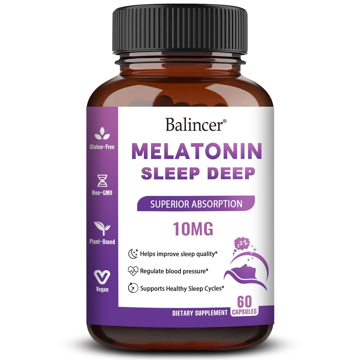 Balincer Melatonin 10 mg L Theanine 5 mg Magnesium 5 mg, Restful Sleep Support for Adults, Non-Habit Forming Sleep Aid Supplement for Calm and Relaxation, Vegan, Non-GMO, 60 Capsules