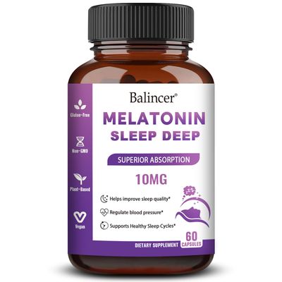 Balincer Melatonin 10 mg L Theanine 5 mg Magnesium 5 mg, Restful Sleep Support for Adults, Non-Habit Forming Sleep Aid Supplement for Calm and Relaxation, Vegan, Non-GMO, 60 Capsules