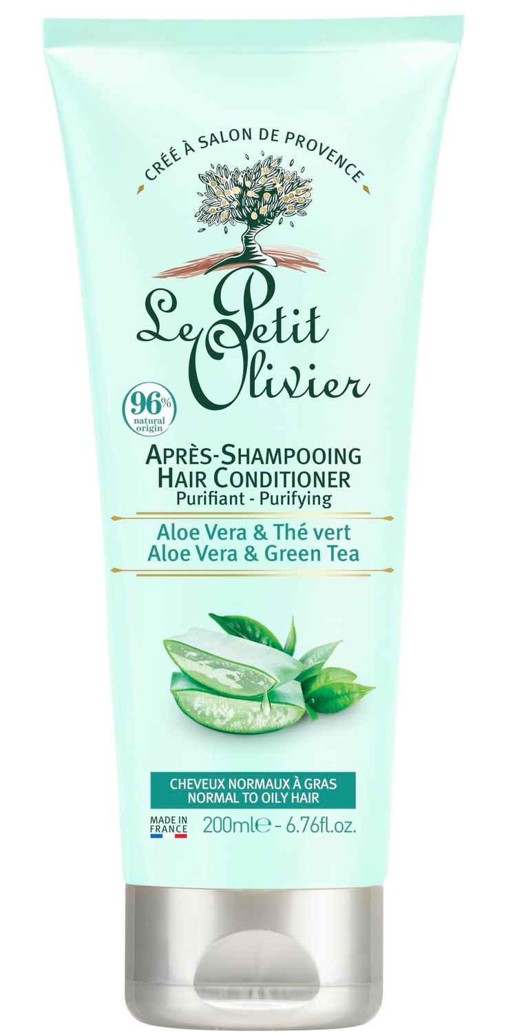 Le Petit Olivier Purifying Hair Conditioner - Aloe Vera And Green Tea - Soft And Fresh Scent - Detangles Hair, Purifies Shine - Suitable For Normal To Oily Hair - 6.76 oz