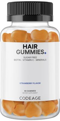 Codeage Hair Gummies, Biotin 5000 mcg, Sugar Free Growth Gummy Vitamins A, C, B6, B12, D3, Zinc, Inositol Supplement, Women Men, Pantothenic Folic Acid, Nails, Skin, Strawberry Coconut Flavor, 60 ct