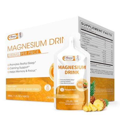 Magnesium Citrate Liquid Magnesium Drink Oral Solution with Vitamin, Zinc Sodium Bromelain, Essential Magnesium Supplement Support Immune, Bone Health and Zzz, Pineapple Flavor, 10 Fl Oz