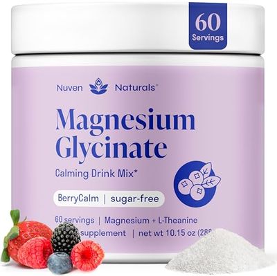Magnesium Glycinate Powder L-Theanine 60 Servings 300 mg per Scoop High Absorption Chelated Magnesium Powder for Sleep - Natural Mixed Berry Flavor, No Sugar, Support Restful Sleep Relaxation