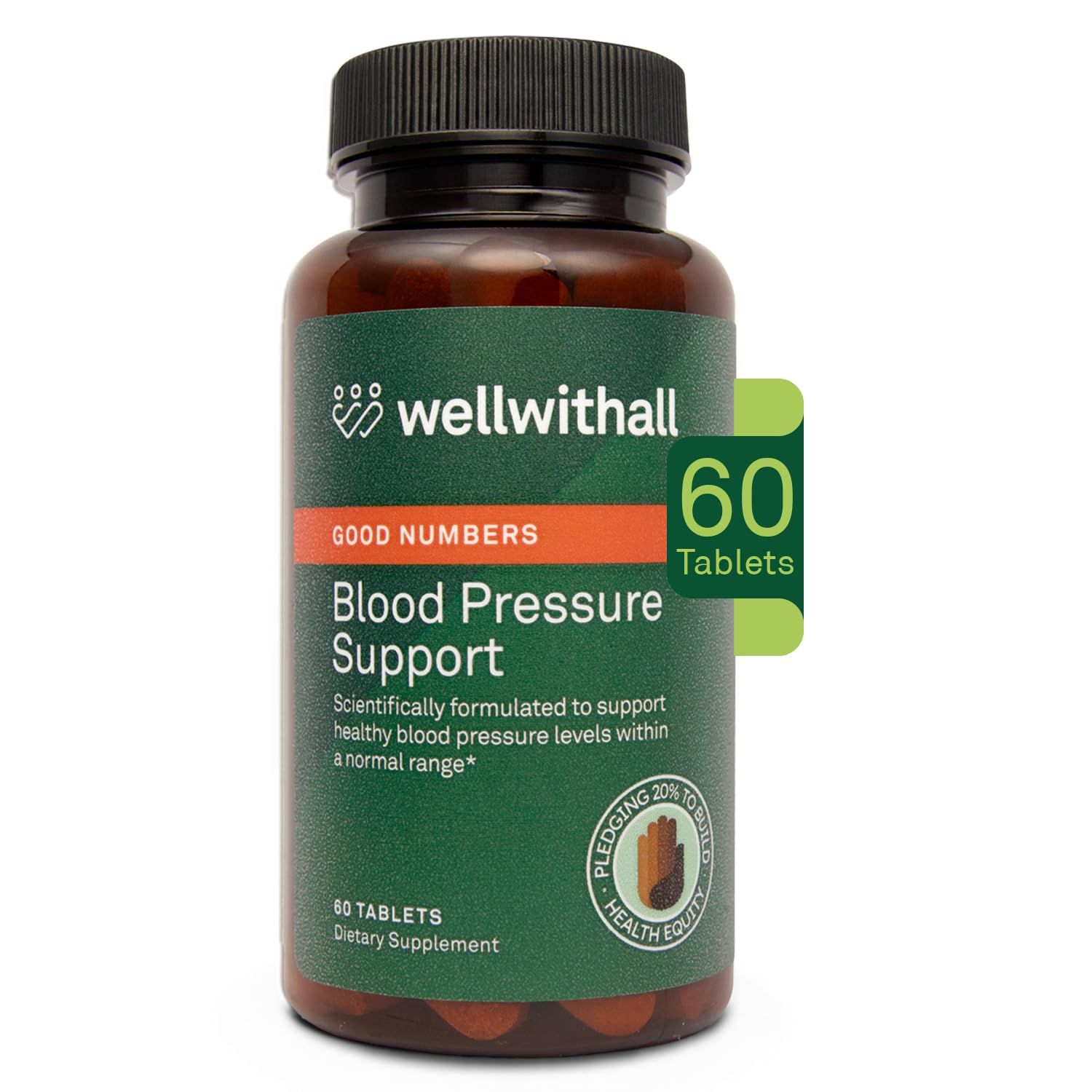 WellWithAll Blood Pressure Support Supplement Supports Healthy Blood Pressure Circulation Heart Healthy Energy Formula with Grape Seed Extract, Magnesium Natural Ingredients 60 Tablets
