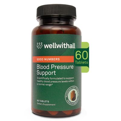 WellWithAll Blood Pressure Support Supplement Supports Healthy Blood Pressure Circulation Heart Healthy Energy Formula with Grape Seed Extract, Magnesium Natural Ingredients 60 Tablets