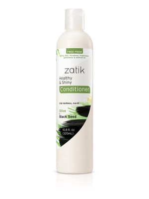 Zatik Naturals - Healthy and Shiny Conditioner with Olive and Black Seed, Vegan, Biodegradable, pH Balanced, FREE from EDTA, PEG, Parabens, fragrances, phthalates mineral oil, 10.8 fl oz, 320ml