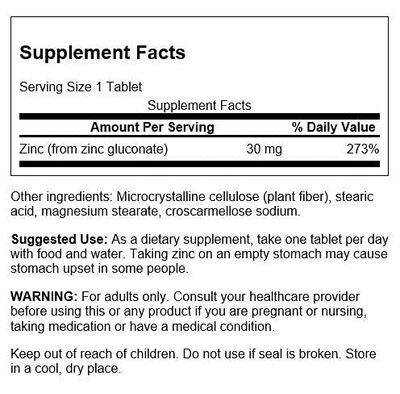 Swanson Zinc Gluconate - Mineral Supplement Promoting Prostate Health, Vision Health, Immune Support -Gluconate Form for Optimal Absorption - (250 Tablets, 30mg Each) (2 Pack)