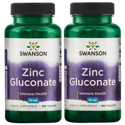 Swanson Zinc Gluconate - Mineral Supplement Promoting Prostate Health, Vision Health, Immune Support -Gluconate Form for Optimal Absorption - (250 Tablets, 30mg Each) (2 Pack)