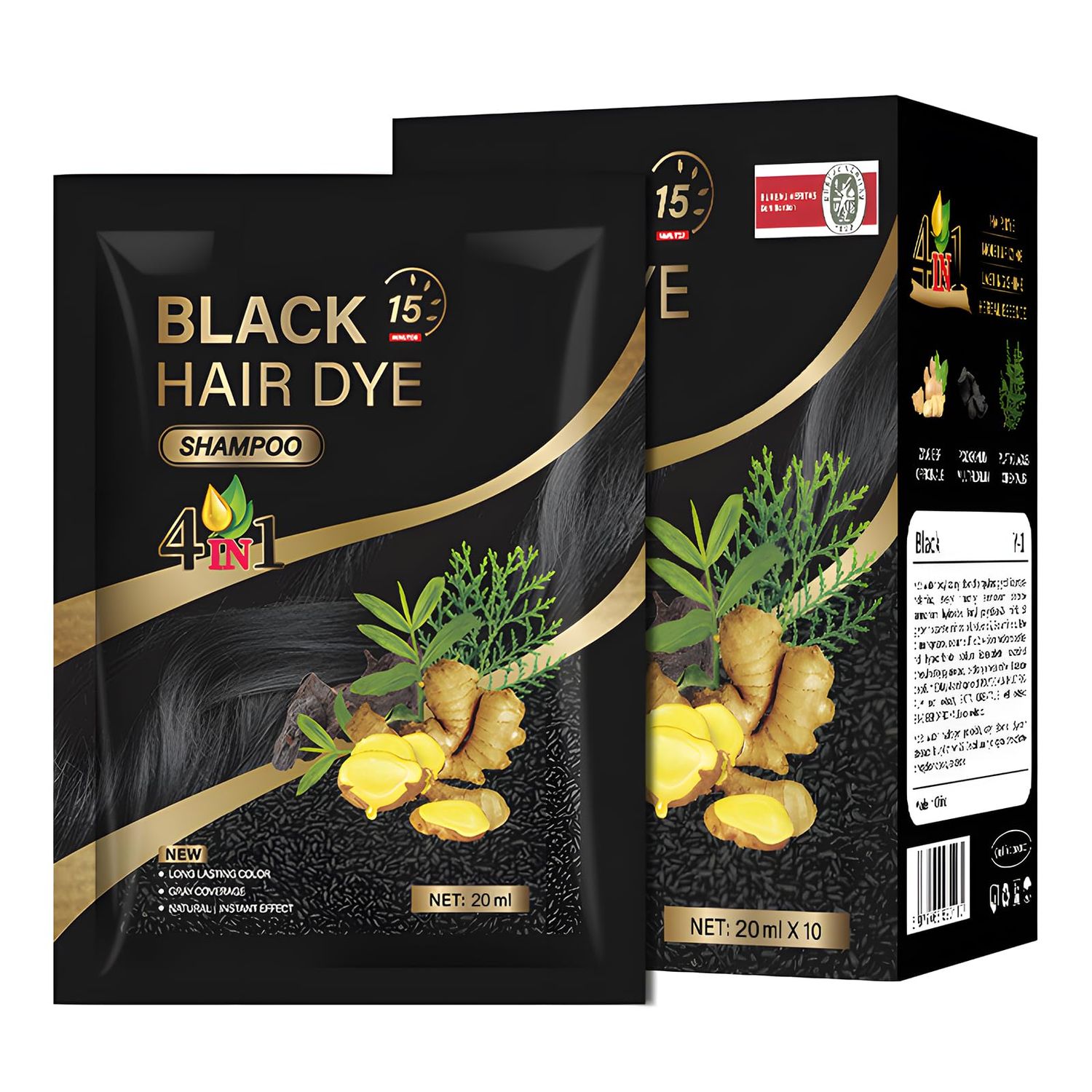 Yiciani 10pcs Natural Herbal Instant Hair Dye Black Shampoo, Black Hair Dye Shampoo Gray Hair to Black Hair Hair Color shampoo for Both MenMomen
