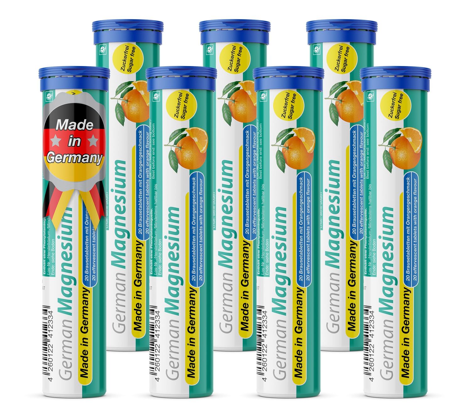 German Magnesium Oxide Supplement Effervescent Tablets Orange Flavor - 200 mg Magnesium per Serving Sugar Free, Vegan - TD Pharma - Made in Germany