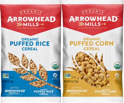 Arrowhead Mills, Organic, Non-GMO Cereal, Puffed Rice Puffed Corn Cereal, 6 oz Bag