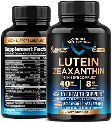 Eye Vitamins - Lutein and Zeaxanthin Supplements - AREDS2 Based Supplement for Seniors Adults - Eye Health Vision Support - Saffron, Zinc, Vitamins, Copper, Super Greens - Made in USA, 60 Capsules
