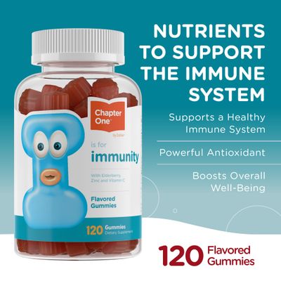 Zahler - Chapter One Immune Support Gummies for Kids with Vitamins C, Zinc Black Elderberry (120 Flavored Gummies) Kosher Immunity Vitamin C Elderberry Gummies for Kids Adults - Made in USA