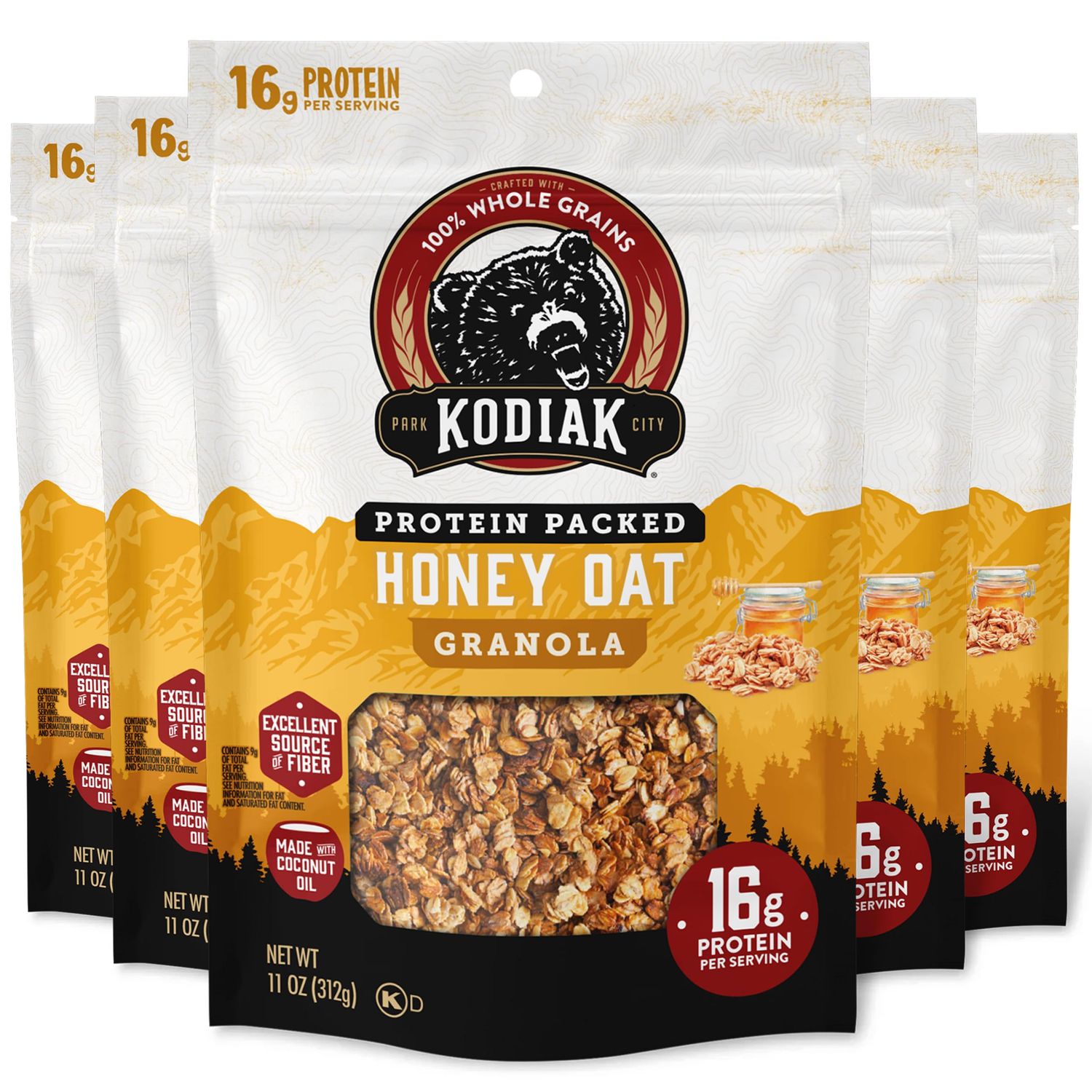Kodiak Cakes Granola, Honey Oat, High Protein, 100 Whole Grains (Pack of 5 pouches)